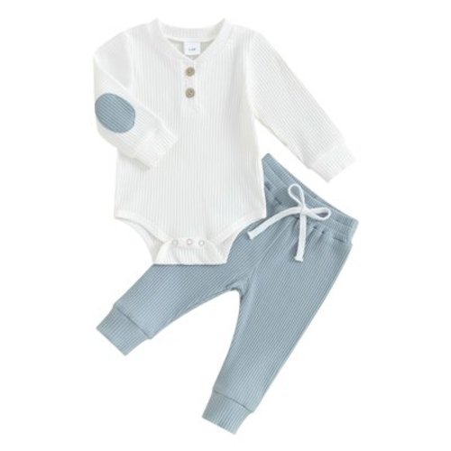 Baby Boys Pants Set, Long Sleeve Crew Neck Contrast Color Romper with Pants Fall Outfit