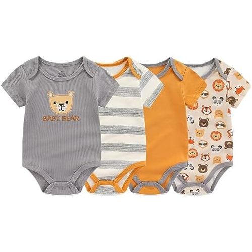 Unisex Baby Cotton Bodysuits 4-pack Short Sleeve Newborn Clothes