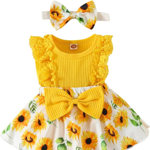 Baby Girl Clothes Newborn Romper Dress Infant Lace Ruffle Sleeveless Summer Outfits with Headband 0-12 Months