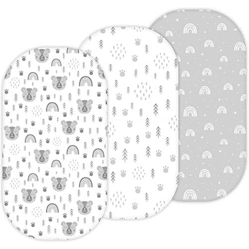 TansyPanda Bassinet Sheets for Munchkin Brica Pod, 4moms MamaRoo, Nordmiex, Beberoad Travel Bassinet, 3PC, 18 x 30 Inch, Ultra Soft, Breathable, Snug Fit, Unisex Boys and Girls (Woodland Rainbow)