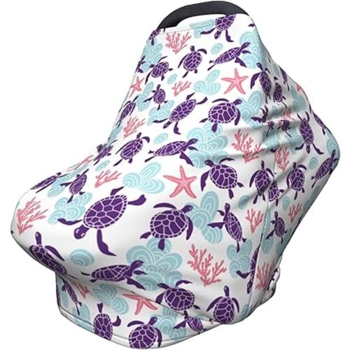Sea Turtle Ocean Coastal Baby Stuff Car Seat Cover,Nursing Cover for Mom Breathable Stroller Cover Multi-Use Car Seat Canopy Carrier Covers for Girls Boys