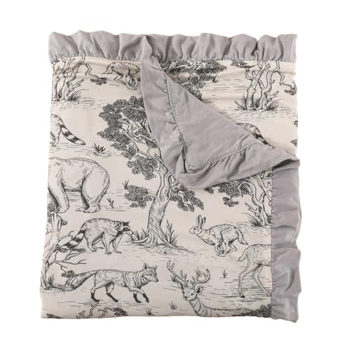 Rayon Made from Bamboo Baby Blanket - 40"x33" Lightweight Travel Blanket for Boys & Girls, Animal Forest Prints, Cozy Preschool Bedding