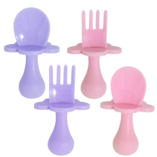 Grabease Baby Spoons Baby Led Weaning Supplies Toddler Forks Baby Feeding, Bpa-free & Phthalate-free, 2 Sets, Blush And Lavender
