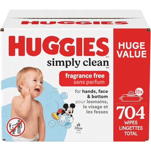 Huggies Simply Clean Unscented Baby Diaper Wipes, 11 Flip-Top Packs (704 Wipes Total), Packaging May Vary