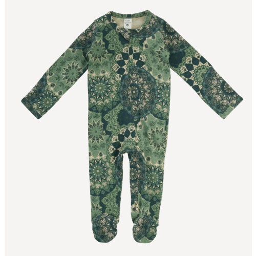 long sleeve two way zipper footie - green mandala - size 3-6mo