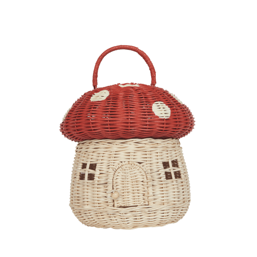 rattan mushroom basket in red