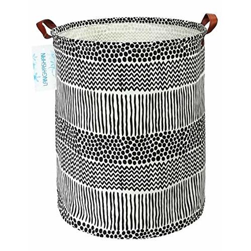 LANGYASHAN Laundry Basket Canvas Fabric Collapsible Organizer Basket for Storage Bin Toy Bins Gift Baskets Bedroom Clothes Children Nursery Hamper (Black line)
