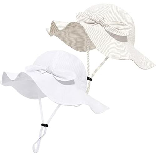 Baby Girl Sun Hat with UPF 50+ Outdoor Adjustable Beach Hat with Wide Brim Bucket Hats