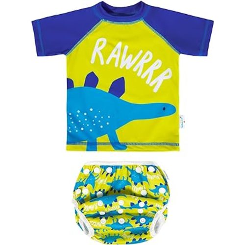 babygoal Baby Swimsuits with Swim Diaper 2-Piece for Infant Toddler Boy Girl, Bathing Suit with Top Set for Swimming Lessons