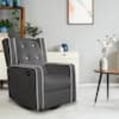 MAYKOOSH Gray Microfiber Recliner Swivel Glider Rocker Recliner 24854