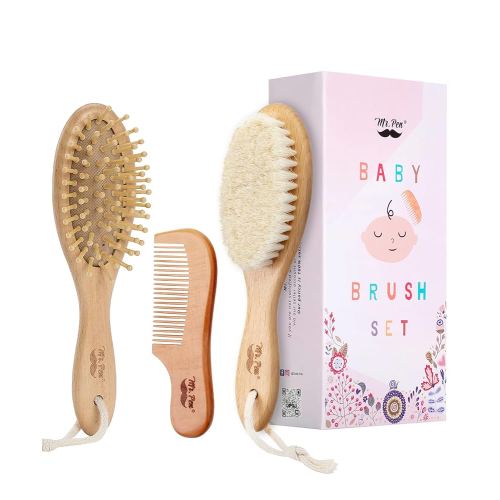 Mr. Pen- Baby Brush and Comb Set, 3Pcs, Wooden, Baby Hair Brush, Cradle Cap Brush, Baby Brush Set for Newborns, Infant Hair Brush, Baby Comb and Brush Set, Newborn Hair Brush, Baby Brushes for Hair