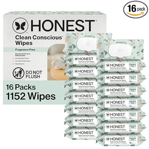 The Honest Company Clean Conscious Multi-Use Baby Wipes for Sensitive Skin, Fragrance Free, Geo Mood, 1152 Count