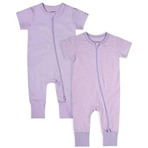 Teach Leanbh Baby Boys Girls 2-Pack Romper Jumpsuits Cotton 2 Way Zipper Short Sleeve Footless Sleep and Play 3-24 Months