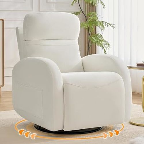 Triple Motors Power Recliner Chair with Power Headrest & Lumbar Support, Electric Swivel Rocker Recliner for Nursery, Glider Reclining Rocking Nursery for Living Room, Bedroom,Chenille Cream White