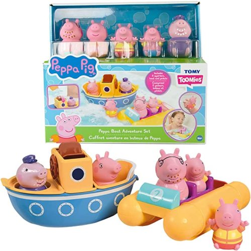 Peppa Pig Water Toys by TOMY Toomies- Peppa’s Boat Adventure Bath Toy Set - Includes 2 Boat Toys and 5 Peppa Pig Figures - 18 Months and Up