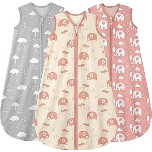 Yoofoss Baby Sleep Sack 0-6 Months Wearable Blanket for Babies 100% Organic Cotton 2-Way Zipper TOG 0.5 Toddler Sleeping Sack 3 Pack, Comfy Lightweight Sleep Sacks