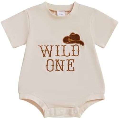 Dcohmch Wild One Birthday Outfit Boy Weaster Cowboy Hat Letter Embroidery Romper Short Sleeve Bodysuit 1 Year Old Baby Gifs