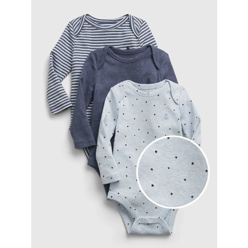 Baby 100% Organic Cotton First Favorite Bodysuit (3-Pack) in blue star, size: 0-3 M