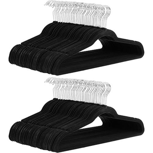 Amazon Basics Slim Velvet, Non-Slip Suit Clothes Hangers, Pack of 100, Black