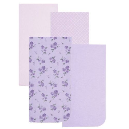 EVERYDAY KIDS 4-Pack Flannel Receiving Blankets – Soft Swaddle Set for Newborns with Purple Flower and Diamond Pattern Designs