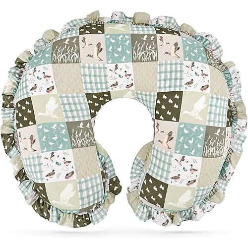 Ruffle Nursing Pillow Cover, Removable Stretchy Case for Breastfeeding Pillows, Ultra Soft and Breathable Feeding Pillow Slipcover with Modern Design Lace for Infant Girls Boys, Mallard Duck