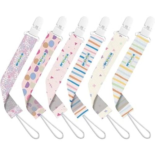 Pacifier Clip by Enovoe - 6 Pack of Pacifier Clips - Stylish Teething Ring Pacifier Holder for Baby Boys and Girls - Pink