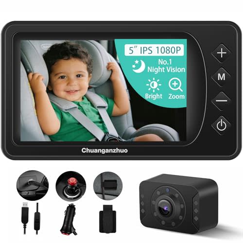 5'' Baby Car Camera with NO.1 Night Vision, USB Powered, Mirror/Normal Mode, 1080P IPS Crystal-Clear Car Baby Monitor With Brightness Setting & 3X Zoom, infant Backseat Camera, S100U, 5inch Black