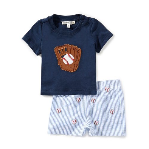 Adventurewear 360 Baby Boys Crew Neck Short Sleeve Baseball Applique T-Shirt & Stripe Shorts Set