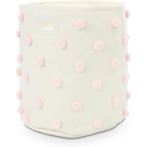 Pink 17.5" D x 20.8" H Pom Pom Basket Bin Large Cotton Canvas Laundry Hamper Baby Girl Laundry Basket Storage, Baby Nursery Hamper for Nursery Playroom Home Room Organizer Decor