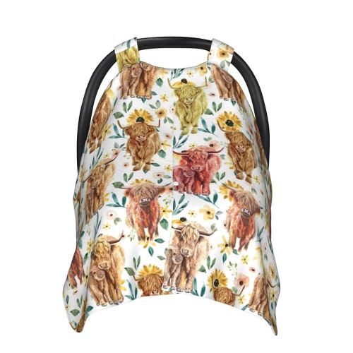 Highland Cow Baby Car Seat Canopy Cover Multi Use Nursing Cover for Newborn Car Seat Canopy Mom Nursing Breastfeeding Covers Newborn Shower Gifts