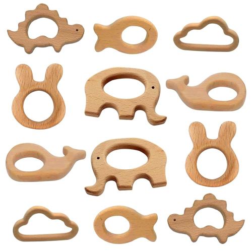 12-Pcs Baby Teether Toys,Wooden Teethers for Babies - Wooden Animal Toys, Teething Rings, Toddler Chew Toys,Baby Teething Rings and Wooden Teether Set-Suitable for Children Over 36 Months