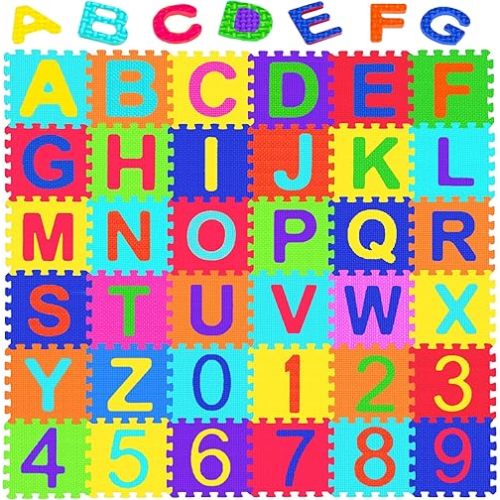 Febyyer 36 Tiles Children’s Foam Puzzle Mat, Play Mat, Play Rug with Letters of The Alphabet and Numbers