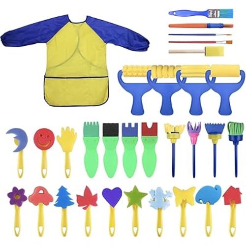 Washable Paint Brushes Set for Toddler Kids Early Learning Toys Finger Paints sponges Art Supplies Gifts -nontoxic-100% Baby Safe