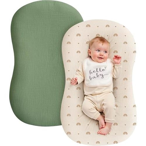 Muslin Baby Lounger Cover - 2 Pack Organic Cotton Baby Pillow Lounger Cover for Newborn - Soft and Breathable Infant Pillow Lounger Cover - Covers Only