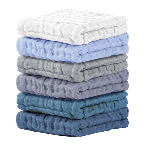 Cuddle Campus Baby Washcloths 6 Packs, Muslin Washcloths Baby,Cotton Burp Cloths, Extra Absorbent and Soft Wash Clothes for Newborns, 12x12 Inches