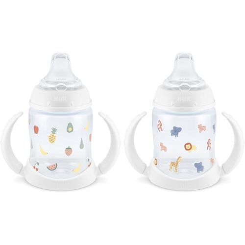 NUK Learner Cup, 6+ Months, Fun Fruits and Animals, Amazon Exclusive Collection, 5 Oz, Pack of 2 – BPA Free, Soft Spout, Spill Proof Sippy Cup