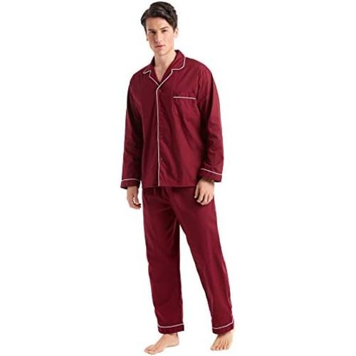 Men’s Cotton Pajama Set, Long Sleeve Button-Down Woven Sleepwear