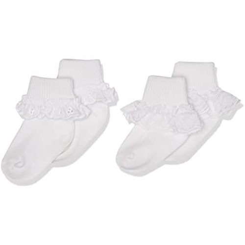 Jefferies Socks 2 Pack Eyelet Lace Trim And Lace Trim Sock - White/White