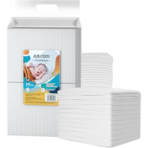 JUS COOL Baby Disposable Changing Pads, 18”x 24”(100 Count) Underpads Portable Diaper Changing Pads, Soft Bed Pads Ultra Absorbent and Waterproof