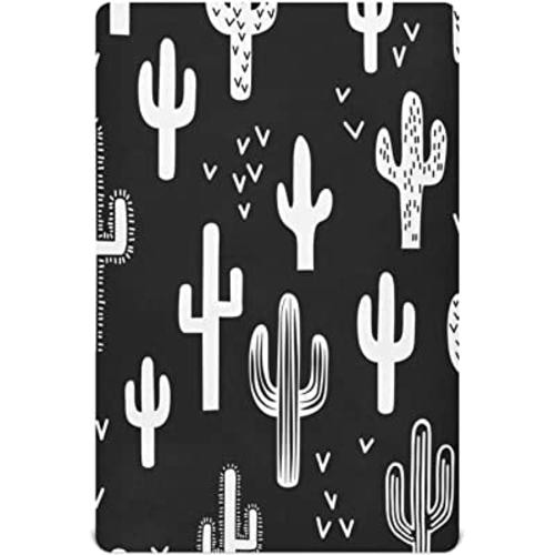 Black and White Cactus Crib Sheets - Stretchy Fitted Crib Sheets for Boys Girls, Unisex Cozy Baby Crib Sheet 28 x 52 x 9 Inches