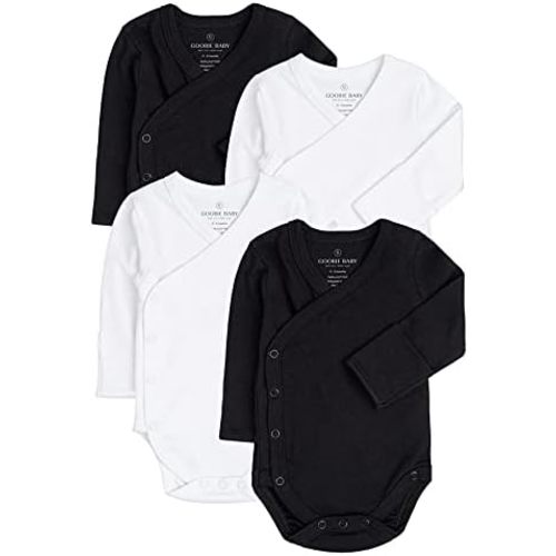 Baby Side Snap Bodysuit Set, 100% Cotton Boy Girl Unisex Kimono Onesie, 4 Pack