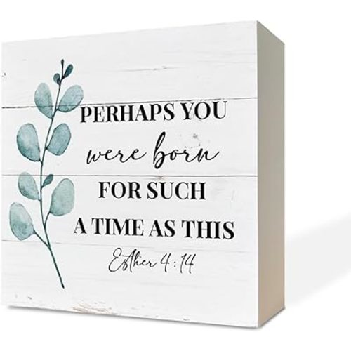 Christian Wood Sign - Bible Verse Esther 4:14 - Perhaps You Were Born for Such A Time As This, Tabletop Decor, Nursery Room Art, Christian Home Decor