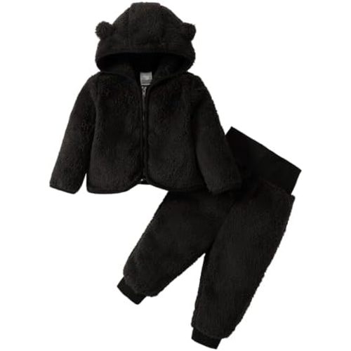 SOBOWO Winter Clothes for Baby Boy Girl Fleece Zip up Hoodie Jacket Coat Ear Warm Sweatshirt Pants Outwear Toddler Outfits