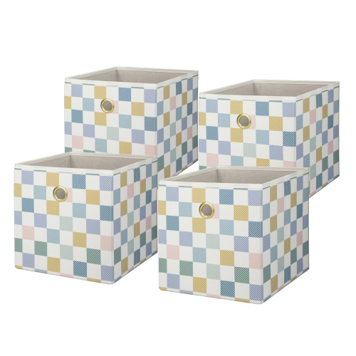 Mainstays Collapsible Fabric Cube Storage Bins (10.5" x 10.5"), 4 Pack, Multi Check