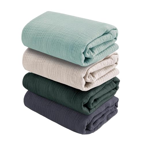 CottCare Baby Muslin Swaddle Blankets for Boys and Girls,4-Pack Breathable and Skin-Friendly,Wrap Soft Silky Cotton Muslin Swaddle Blankets/Atrovirens/Green/Apricot White/Grey…