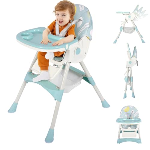 3 in 1 Baby High Chair, Adjustable 5 Point Harness, Tray, Foot Rest, Backrest and Seat Height,Multifunctional Foldable Portable highchair for Toddlers