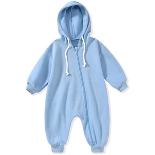Unutiylo Unisex Baby Boys Girls Long Sleeve Infant Baby Zipper Hooded Jumpsuits Romper Loose Outfit Clothes