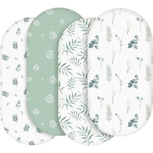 Bassinet Sheets, Bassinet Sheets for Baby Boy and Girl, Bassinet Sheet Neutral, Fit for Rectangle, Round, Oval, Hourglass Mattress, Flexible for Different Bassinet Pad/Mattress 4 Pack