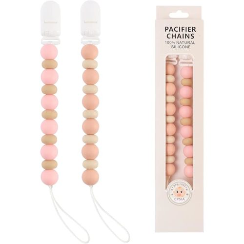 Pacifier Clips, 2PCS Silicone Soother Clips, BPA Free Pacifier Clip Pacifier Holder for Newborn Baby Boy Girl Gifts (A-Pink)