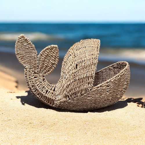Rattan Whale Basket, Large. Nautical Whale Decor. Beach House Decor Whale Basket.